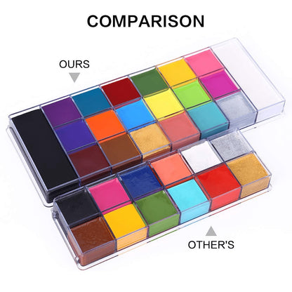 Face Body Paint Palette 20 Colors Oil-Based - Halloween SFX Makeup Kit Black White Flash Tattoo Cosplay Festival Stage Artist Full Size 168g