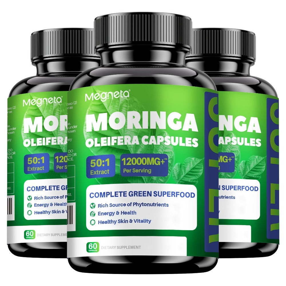 MEGNETA Moringa Powder Capsules - 12000mg Of Rich Moringa Powder - Moringa Supplement for Women&Men Healthy Living - A Natural Green Antioxidant Supplements - Skin Health, Immune System & Energy