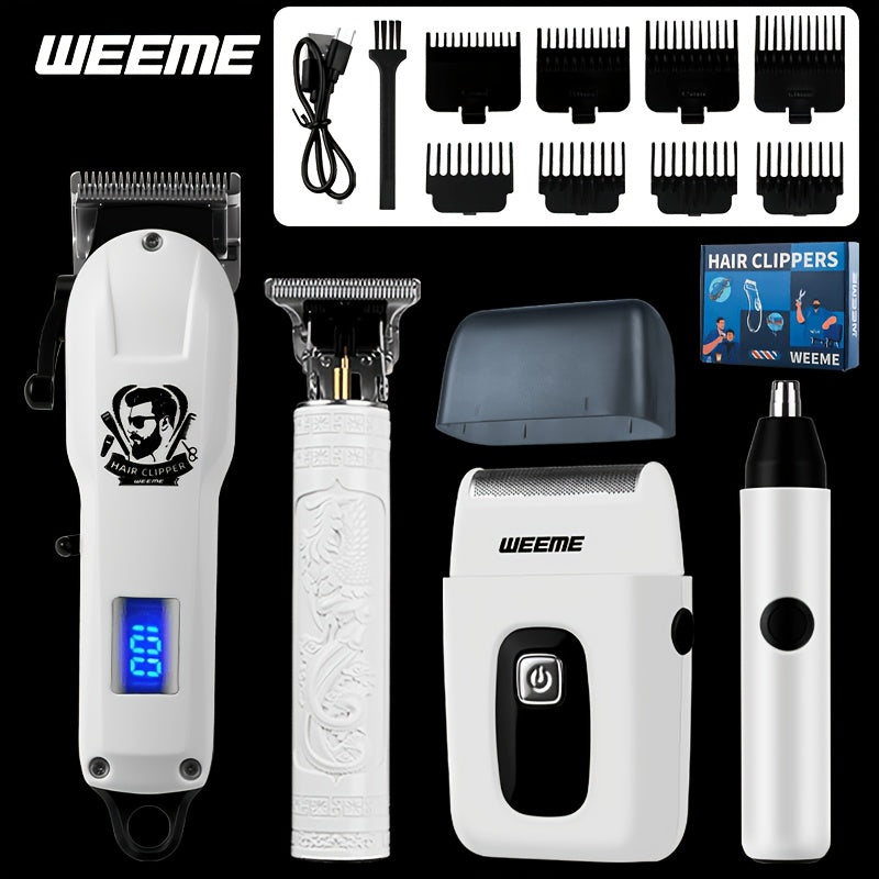 WEEME 1pc/2pcs/3pcs/4pcs Men's Grooming Kit - Professional USB Rechargeable Hair Clipper Set, Hair Clipper, Nose Trimmer, Electric Shaver, T9Detail Trimmer, Supports USB Charging, Includes Limit Combs, Perfect for Christmas Gift