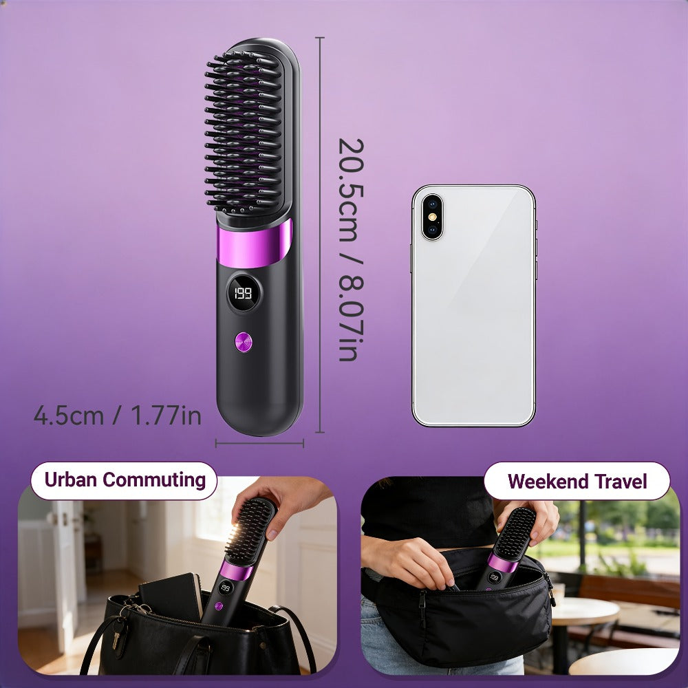 Ionic Hair Straightener Brush, USB-C Rechargeable And Adjustable Temperature - 3-In-1 Straightener for Frizz Control And Shine, Anti-Scald | Salon Results at Home