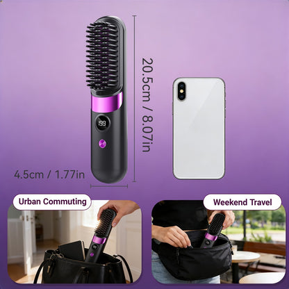 Hair Straightener Brush Ionic USB-C Rechargeable 3-in-1 Straightener Curler Styler – Adjustable Temperature, Anti-Scald, Frizz Control & Shine, Salon Results at Home