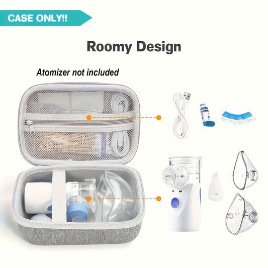 A Gray Hard Shell Storage Bag Made of EVA, Featuring Pockets And Multiple Compartments, Perfect for Travel And for home Use, Designed for Handheld Nebulizers, Humidifiers, Facial Steamers, And Pore Vacuum Cleaners