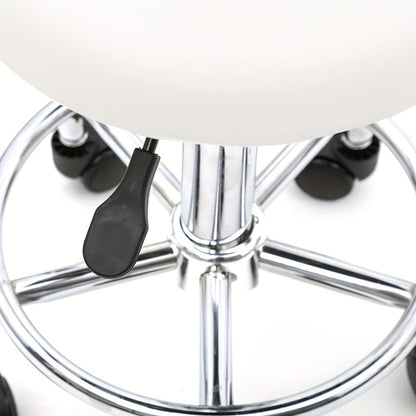 PU Leather Salon Stool with Back & 360° Swivel – Adjustable Height 18.9"-22.8", Round Cushion Chrome Base, White Salon Chair for Nail Tech & Beauty Studio