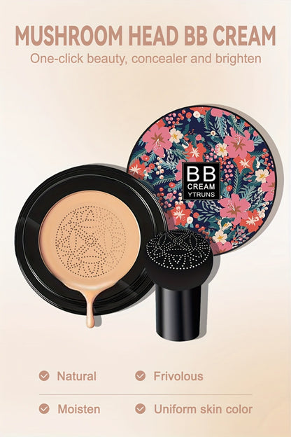 Air Cushion Foundation Full Coverage Moisturizing Lightweight Long-Wear Natural Radiant Finish Mushroom Sponge Applicator for All Skin Types