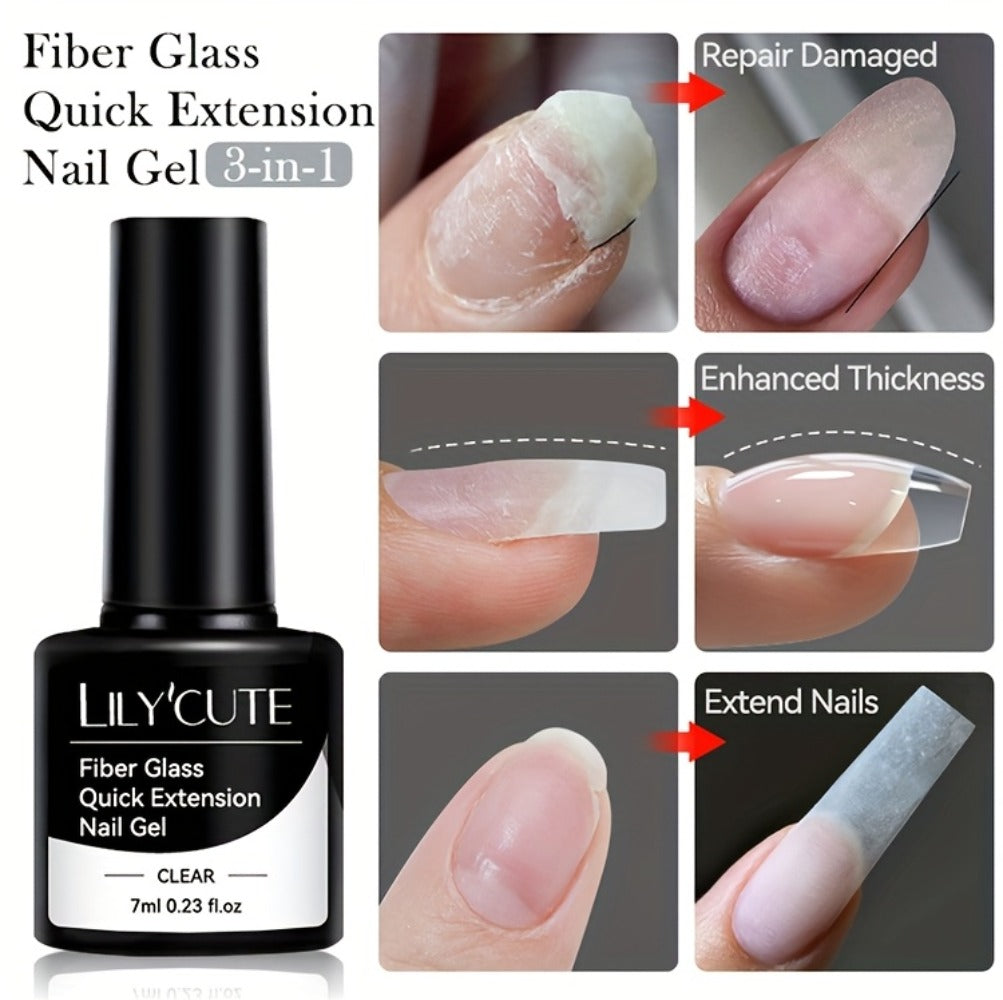 LILYCUTE 0.24oz 3pcs Fiber Glass Construction Gel Nail Polish for Nail Extension Broken Nail Repaired Fiberglass Clear Gel Varnishes