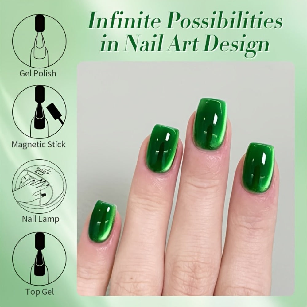 BORN PRETTY 0.34oz Imperial-Green Cat Magnetic Gel LED Soak-Off Gel for DIY Manicure, Long-Lasting, for Women And s