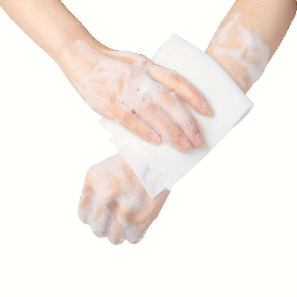 100pcs 11.81×11.81in Disposable No-Rinse Bath Wipes Soap Sheets Foaming Body Cleansing Cloths, Just Add Water To Lather, No Soap Or Rinsing Needed, Portable For Outdoor, Travel