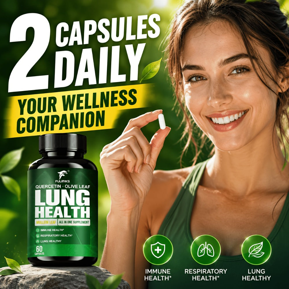 Lung Health Supplement Capsules, with Mullein Leaf, Olive Leaf Extract, for Respiratory & Lung Health, Immune Support, Day & Night Use, Family Wellness Gift