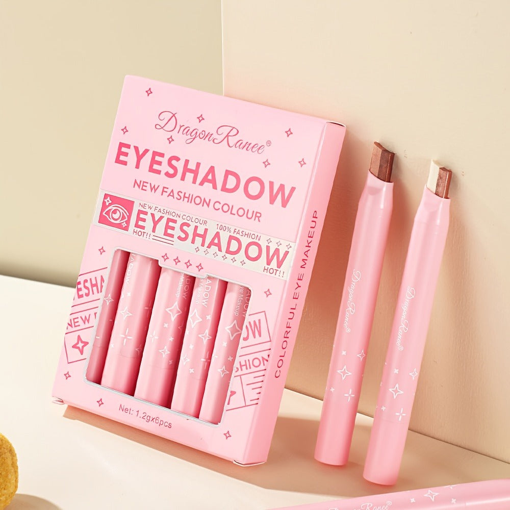 Eyeshadow Stick Set 6pcs Two-Color Dual-Ended Waterproof Eye Shadow Pencil - Non-Fading Smudge-Proof Blendable Shimmer Matte Eyeshadow for Beginners Gift