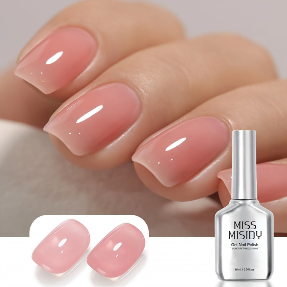 MISS MISIDY 0. 54oz Pink Translucent Gel Polish Sheer Neutral Natural Light 16ml Jelly Nail Polish Nail Art DIY at Home
