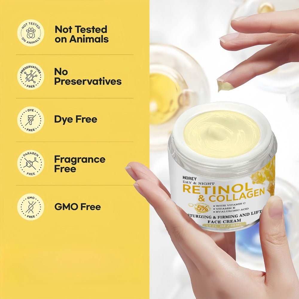 50g Retinol and Hyaluronic Acid Cream, Skincare Facial Moisturizer, Smoothes Fine Lines, Firms Skin Care for Neck, Instant Lift and Brightening, Day and Night Daily Moisturizer, Suitable for Dry, Rough Skin, Youthful Radiance