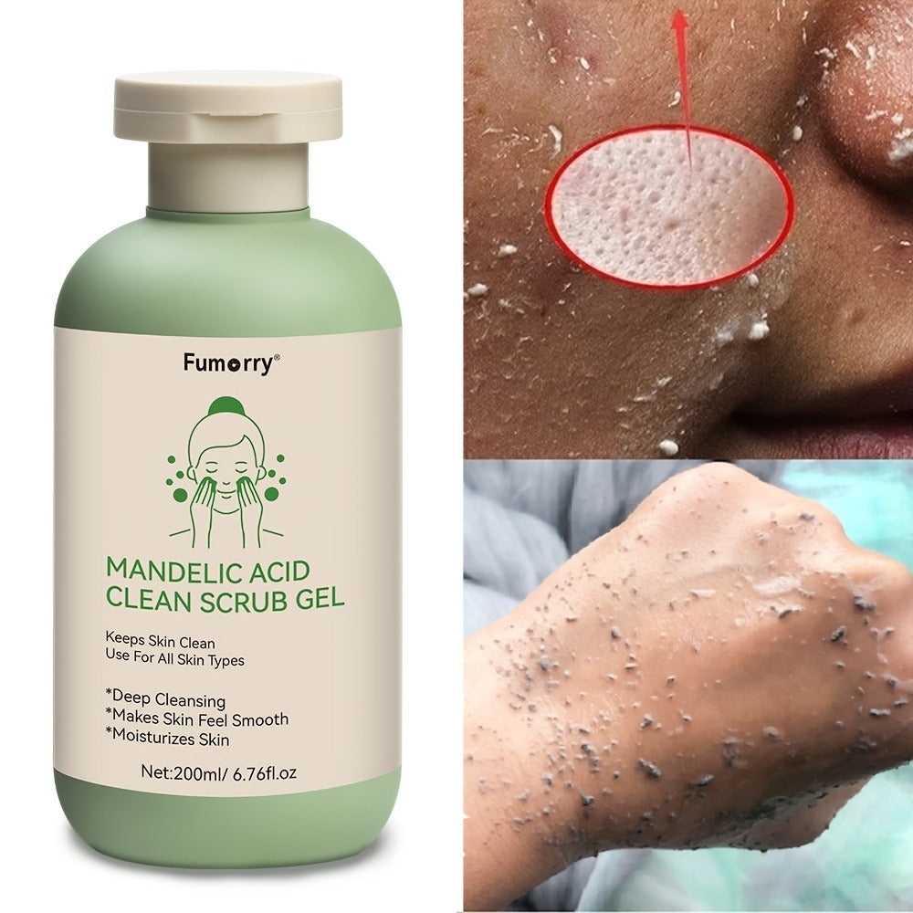 Exfoliating Gel with Mandelic Acid, Aloe & Rose Extract — Deep Cleansing Pore Cleanser for Face & Body, Long-Lasting Moisture, Daily Use, 200ml / 6.76 fl oz