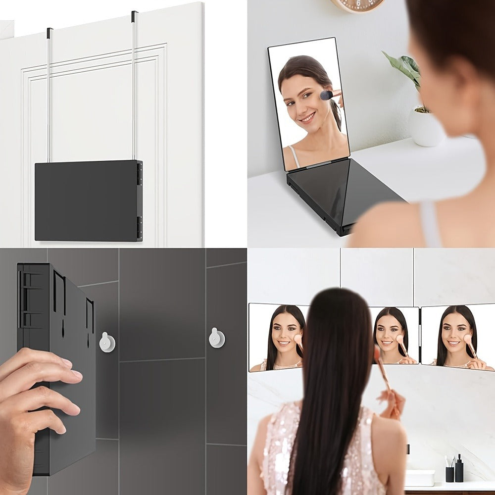 BANBERS The Folding Three-sided Mirror And Three-way Mirror Are Suitable for Haircuts. They Have Adjustable Height, Telescopic Hooks, Two Fixed Nails, A 360° Viewing Angle, And High-definition Glass. They Can Be Used for Shaving, Makeup