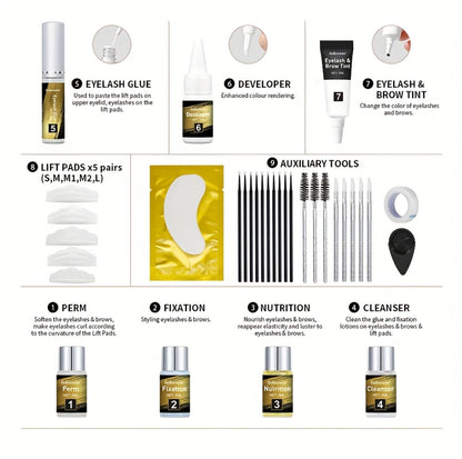 Lash and Brow Lift Tint Kit Brow Lamination Eyelash Perm Set - Long-Lasting Fuller-Looking Lashes & Brows Salon or Home Use Easy DIY Tint Dye Kit Black Brown