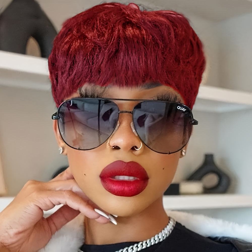 Short Pixie Cut Wig with Bangs Wavy Synthetic Hair for Women 8 Colors Blonde Purple Blue Redhead Low Maintenance Festival Halloween Party Daily Wear 4 Inch