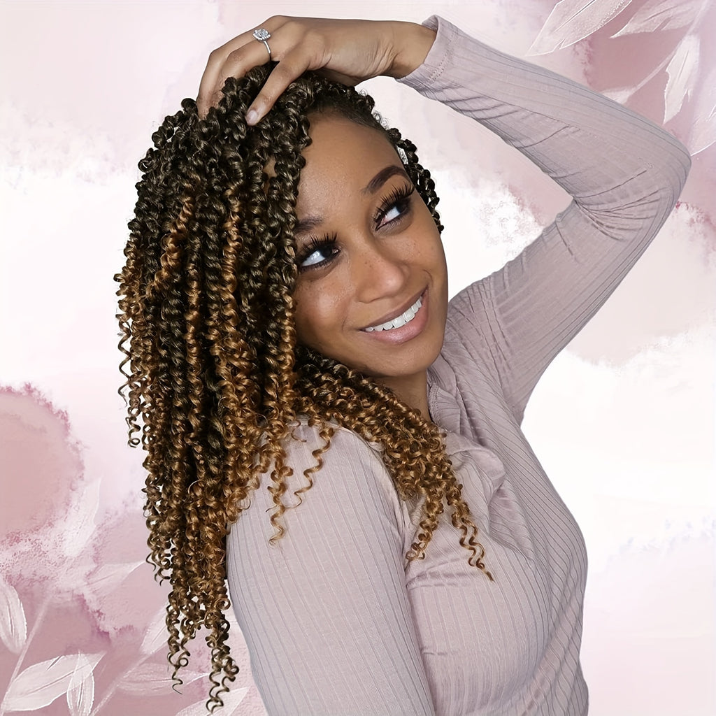 Passion Twist Crochet Hair 8-10 Inch 8 Packs Pre-twisted Passion Twist Hair Pre Looped Crochet Braids Short Twist Hair With Curly Ends Soft Bohemian Crochet Hair Extension For Women