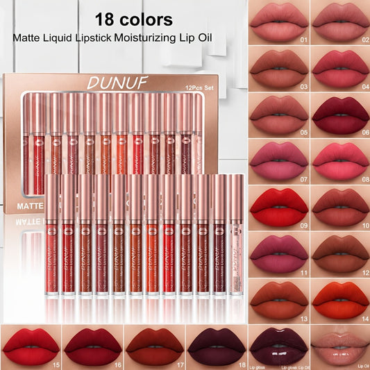 12pcs Lipstick, Lip Gloss & Lip Oil - Matte & Sparkling Glass Lips, Waterproof Non-Staining Lip Color with Moisturizing Non-Greasy Formula, Long-Lasting /Berry// Shades Suitable for Skin Types, Perfect Holiday Gift