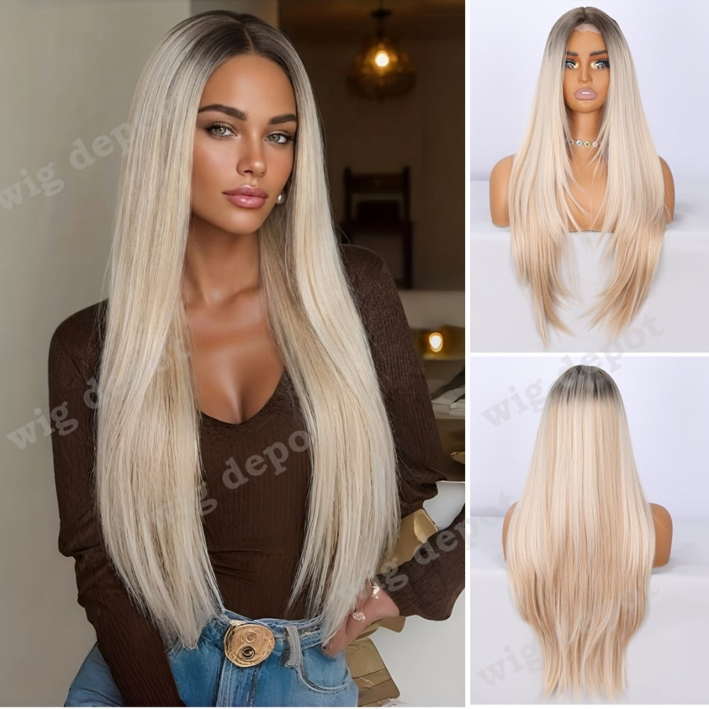 Bob Wig 4x1 U Part Lace Front Rose Net Cap - Middle Part Glueless Wig for Women Brown Highlights Milky White Black Pink 14 Inch