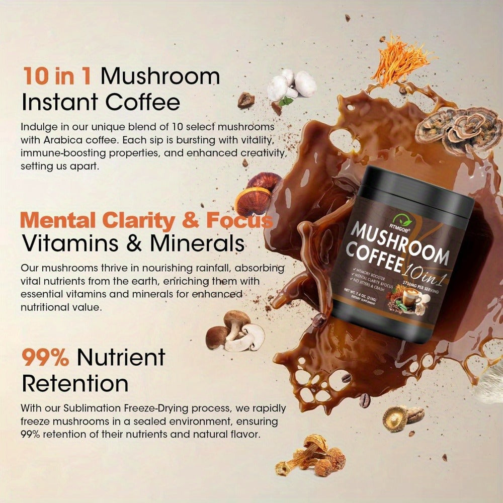 Mushroom Coffee Blend Powder Mushroom Coffee - Instant Coffee Blend of Ganoderma Lucidum, Cordyceps Sinensis, Lion'S Mane Mushroom, Birch Brown Pore Mushroom, And Chanterelle Mushroom - Mushroom Coffee Powder, Ideal for Gift Giving