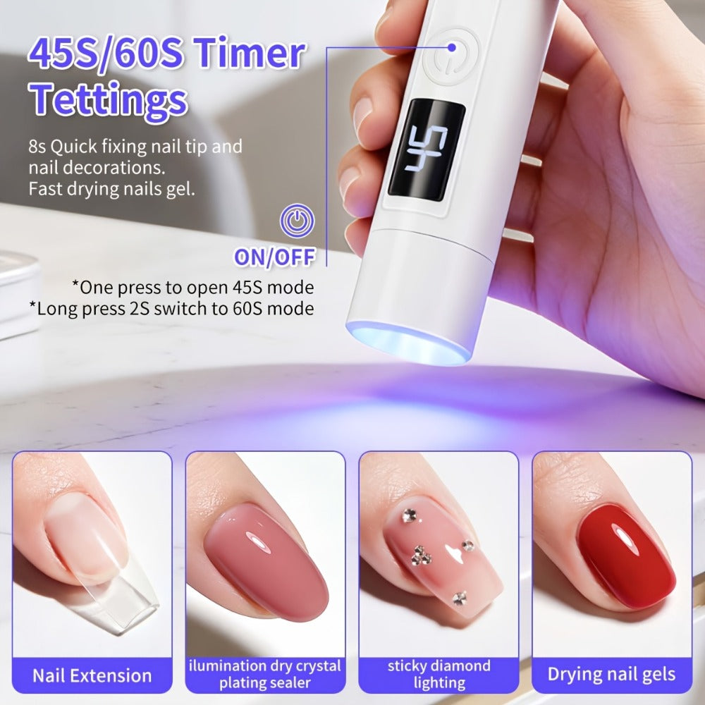 Portable LED Nail Stamper Lamp with 4 Heads, DIY French Manicure & Nail Sticker Decor Kit, One-Step for Press-on Stickers & Nail Art, Rechargeable Home Travel Manicure Set, Gift for Beginners