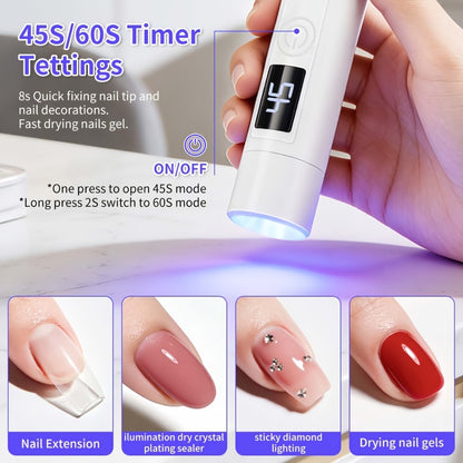 LED Nail Lamp Stamper 4-Head Portable Rechargeable DIY French Manicure Kit with Nail Sticker Decor Press-On Art One-Step Tool Set for Beginners Home Travel Gift