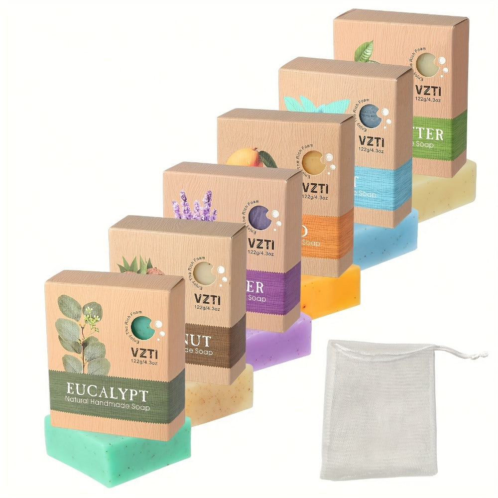 3pcs/6pcs Exfoliating Handmade Soap - 122g Natural Bar Soap With Eucalyptus, Peppermint, Lavender, Mango, Coconut & Shea Butter Essential Oils for Deep Cleansing, Moisturizing Self-Care, Easter Gift Set, Travel Essential-Local Warehouse
