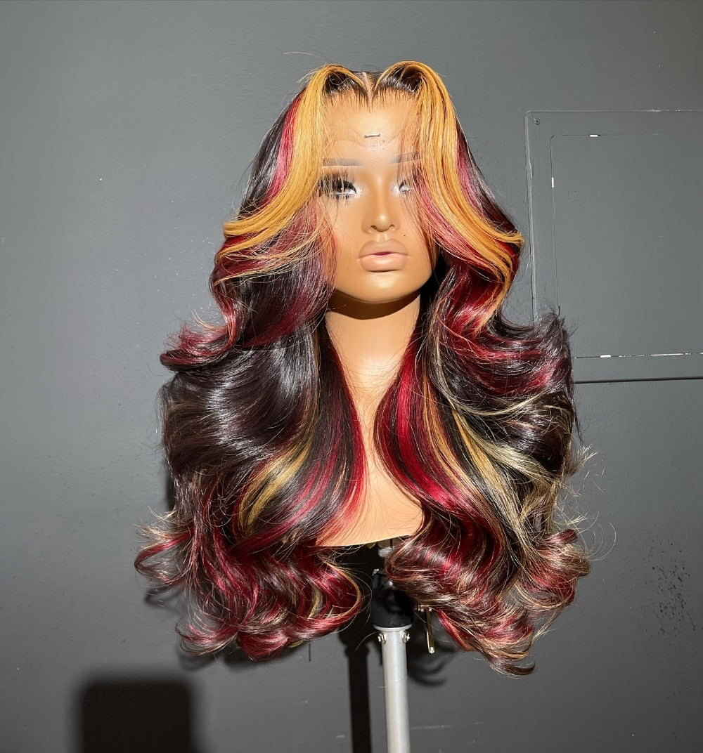 Lace Front Wig 13x4 HD Body Wave 28 Inch 180% Density Highlight Color Glueless Pre-Plucked Natural Hairline Transparent Lace Wig for Women All Skin Tones