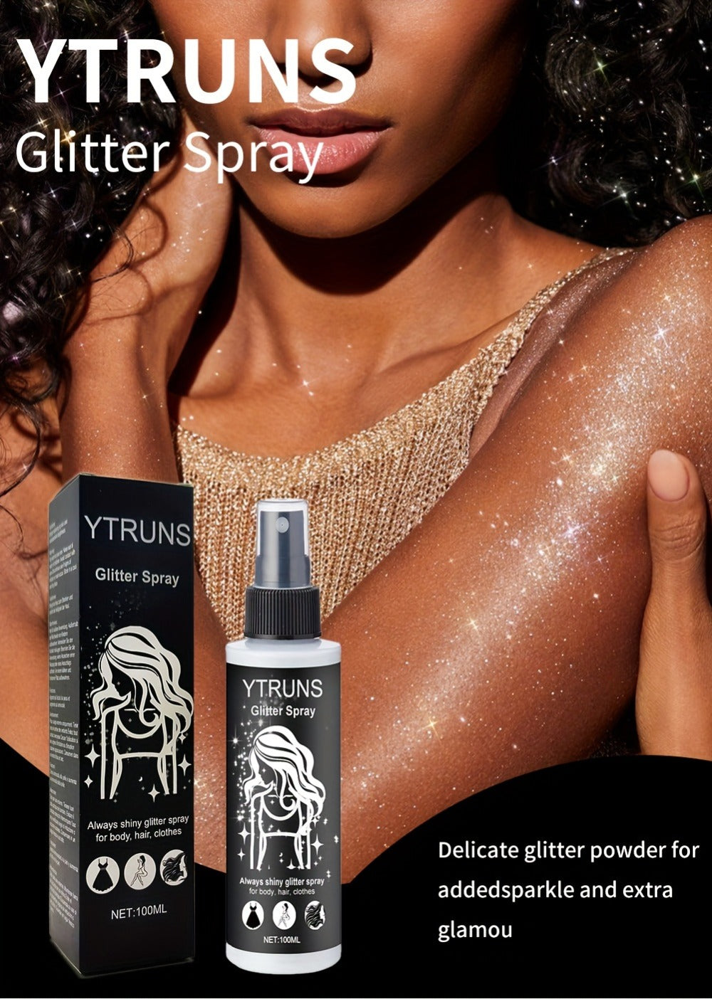 YTRUNS 3.38oz Sparkle Glitter Spray | Star-Shaped Shimmer for Body, Hair & Clothes | Hydrating Formula for Daily & Festive Use