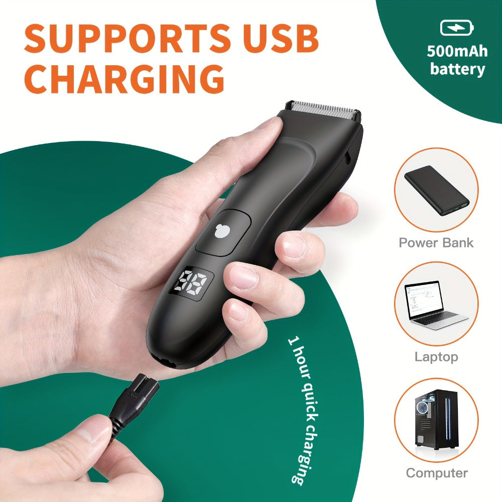 Ball Trimmer For Men - IPX7 Body Hair Trimmer, Ceramic Blade, LCD Battery Display, Replaceable Blade Head, Electric Groin & Pubic Shaver ES030