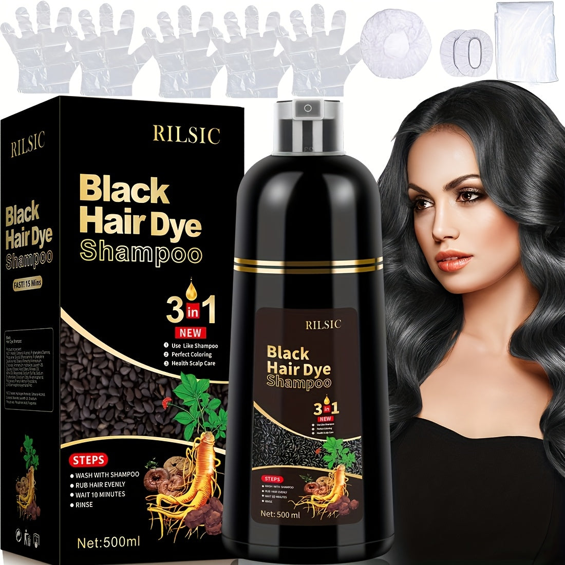 16.91oz Herbal Natural Hair Dye Shampoo for Grey Hair, 3 in 1 Instant Hair Color Shampoo, Care Shampoo, Color Your Hair in Minutes, Fluffy And Smooth Summer Formula for Both Men And Women