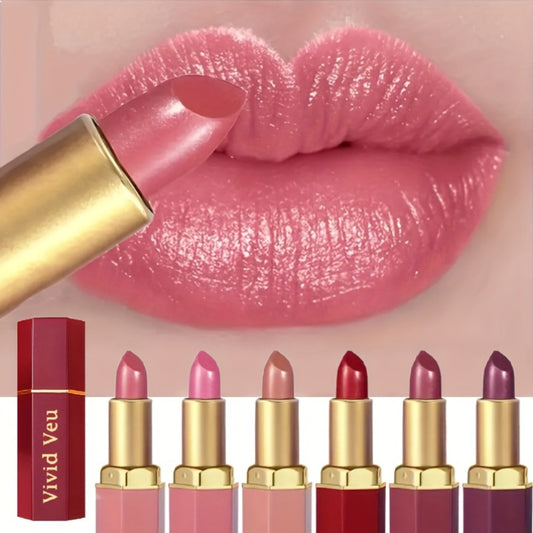 6 Hydrating Lipsticks - Durable Moisturizing Creamy Formula, Effortless Application with a Texture, Vibrant Berry Hues Perfect for All Light Beige Complexions, Daily Makeup, Easy to Use, Shiny End, Essential for Beauty Enthusiasts!