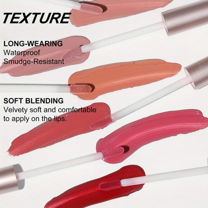 Liquid Lipstick Set 6pcs Matte Nude Long Lasting High Pigment VISION Lip Gloss Bundle Waterproof Smudge Proof Lip Color Kit Gift for Women Girls