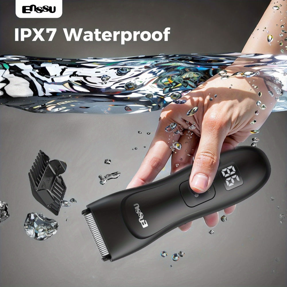 Professional Body Hair Trimmer, IPX7 And Replaceable Blade. LCD Display Screen, Men's Private And Full Body Electric Hair Clipper, Interchangeable Ceramic Blade Beauty Special, Men's Bikini Trimmer, Best Gift for Friends And Family ES030