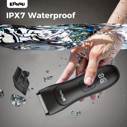 Body Hair Trimmer IPX7 Waterproof Electric Groomer for Men Replaceable Ceramic Blade LCD Display Full Body Bikini Private Parts Trimmer Shaver Gift