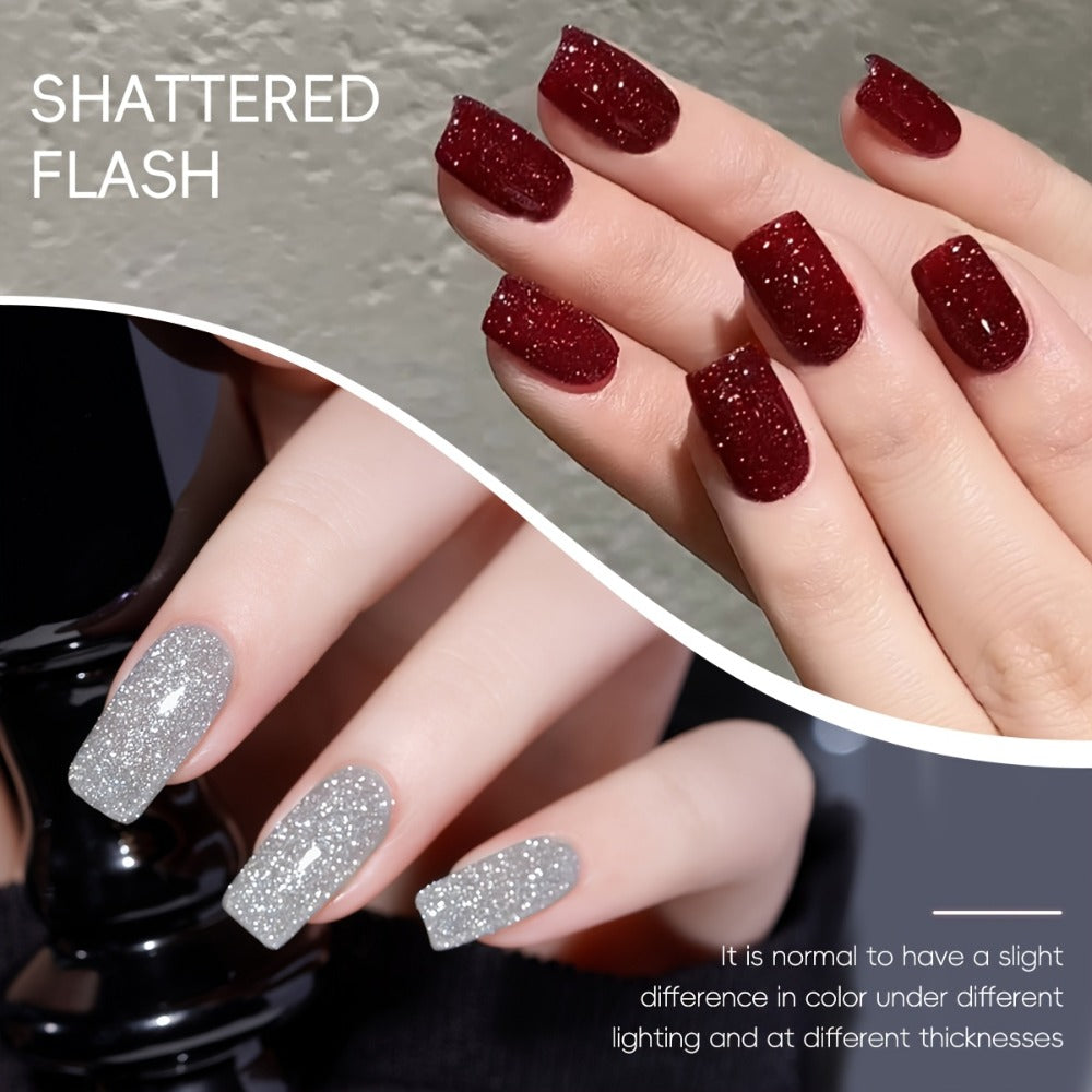 XEIJAYI Golden-Plated Bottle Silvery-Red Shattered Flash --- Nail Gel Silvery-Red Shattered Super Bright Explosive Shattered Sparkling Gel Nail Polish, Long-Lasting High Saturation Firm Gel Suitable for Salon Manicure Women'S Christmas Gift