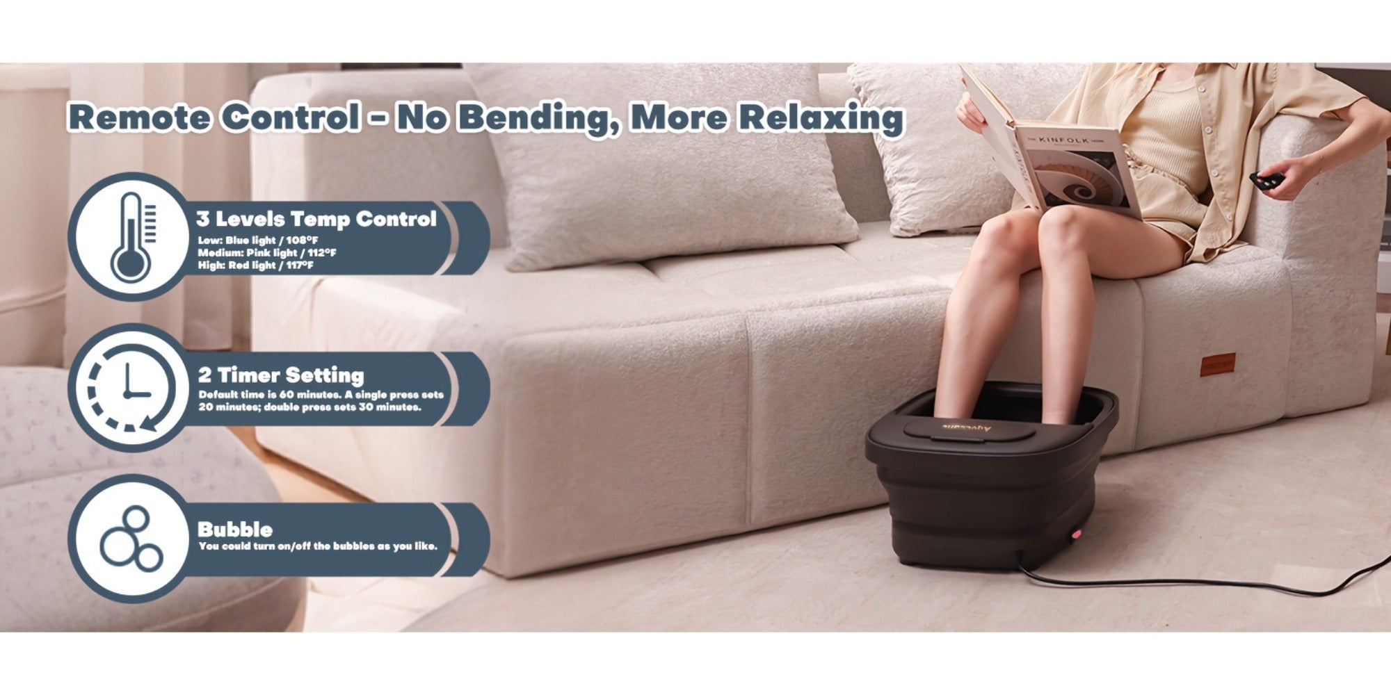 Remote Temperature Control Collapsible Foot Spa. Foot Bath with Heat, Bubble And Massager, Foot Spa Tub with 3 Pedicure Attachments, Foot Soak Tub with Handle. Best Gift for Women Or Mon. Best Mothers Day Gifts
