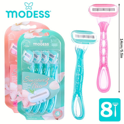 Sensitive Skin Disposable Razors for Women Pastel Teal Blush Pink 4-Pack & 8-Pack Smooth Close Shave Legs Underarms Protective Blade Cap Gentle Hair Removal Razor Daily Use Travel