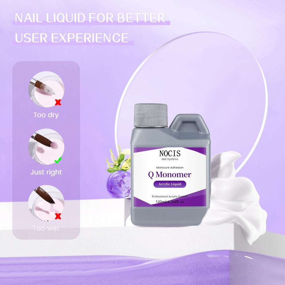 120ml/4.058fl.oz NOCIS Q Monomer Acrylic Liquid for Nail Systems - Professional & Beginner-Friendly Unscented Formula, Nail Extension & Art Supplies for Home & Salon Use, Clear Bottle Design | Beginnerfriendly Formula