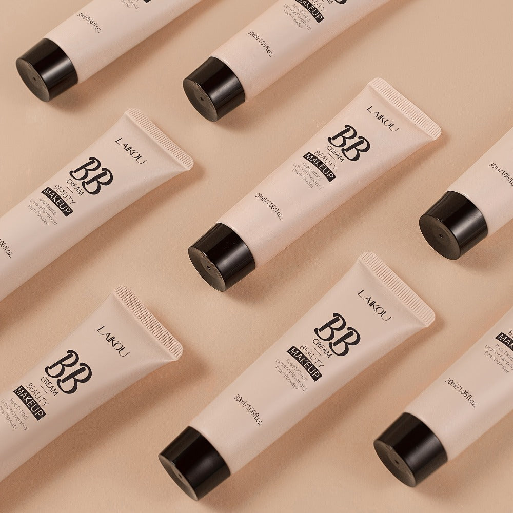 BB Cream 2PCS Set by LAIKOU – Waterproof Long-Wearing Foundation with Pore-Minimizing & Blemish-Covering Concealer, Glycerin-Infused Formula, 9 Shades, 30ml/1.06fl.oz Each