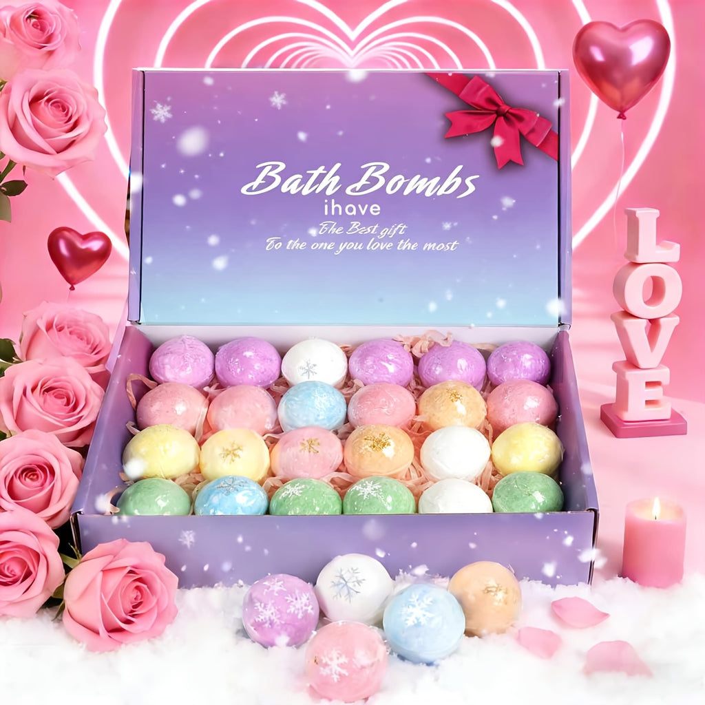 Bath Bombs Gift for Women, 24pcs Handmade Bubble Bath Fizzes Rich In Essential Oils, Perfec TFor Wife, Girlfriend, Sisters On Birthday, Christmas, Halloween, Anniversary, Valentine's Day, Best for Christmas