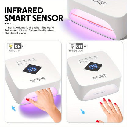 Rechargeable LED Nail Lamp with HD Display Smart Nail Dryer Fast Cure All Gel Polish UV Light Manicure Tool Cordless Portable Home Salon Professional White