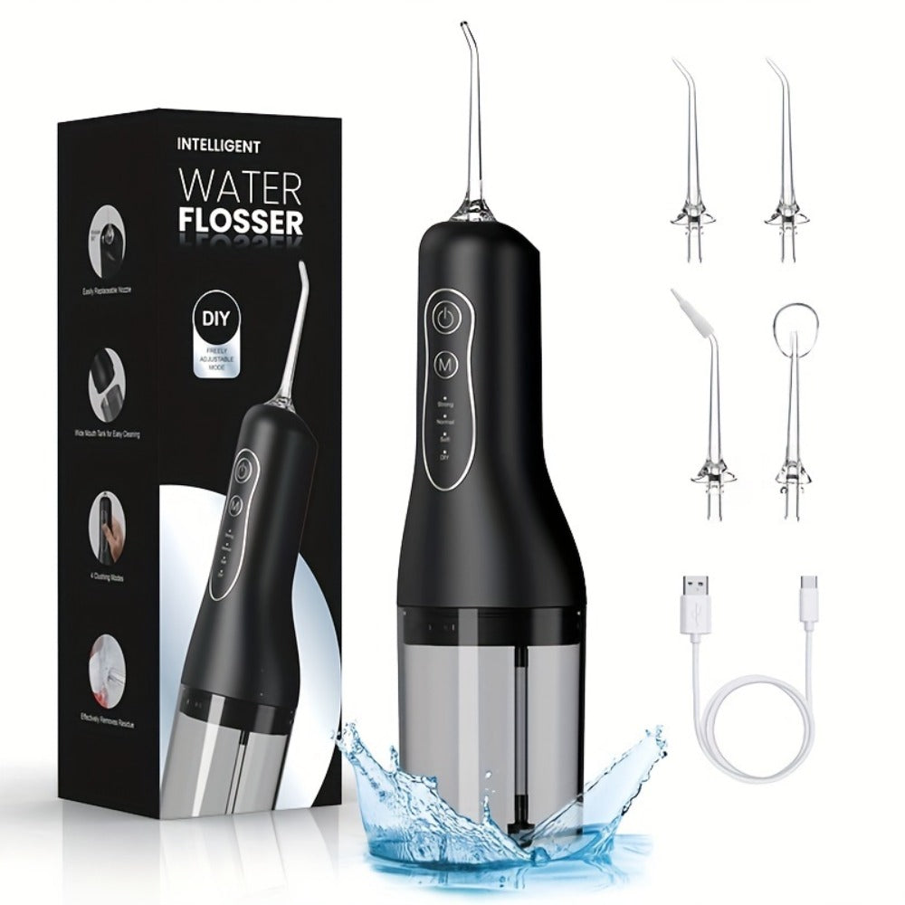 Water Flosser, Water Flossing Wand, 4 Adjustable Modes, Includes 4 Nozzles, Rechargeable Cordless Oral Irrigator, Portable IPX7 Waterproof, Dual-Use for Home And Travel, Black Edition, Christmas Gift
