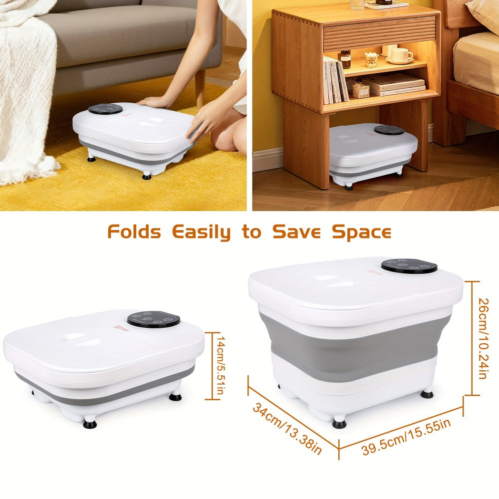 Foldable Foot Spa Bath, Space Saving, Function, 20 Massage Rollers, Touchscreen Temperature Display, Remote Control for Temperature & Time, Shower Sprayer, Ideal Heartfelt Gift for Mother's Day, Black & Gray