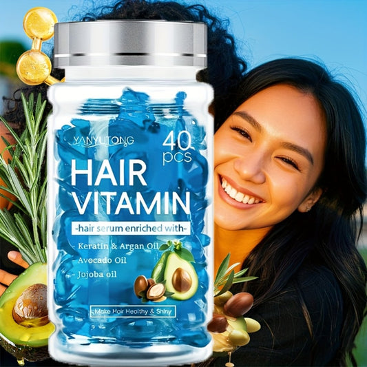 40 Capsules of Keratin Hair Vitamin Essence - Enriched with Moroccan Argan Oil, Avocado Oil, And Jojoba Oil, These Hair Essence Oil Capsules Keep Your Hair Nourished And Moisturized, Creating Smooth Hair Suitable for All Hair Types