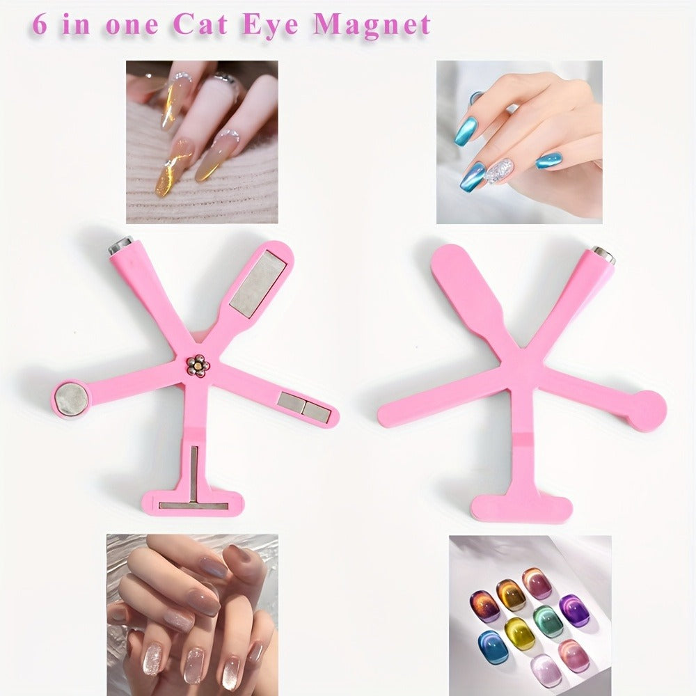 3pcs Nail Art Magnet Set - Pink 6-in-1 for cat Eye, Versatile Magnet Tool For Cat Eye Polish Heart Shaped Round Multifunctional Accessories For Studio Home Salon