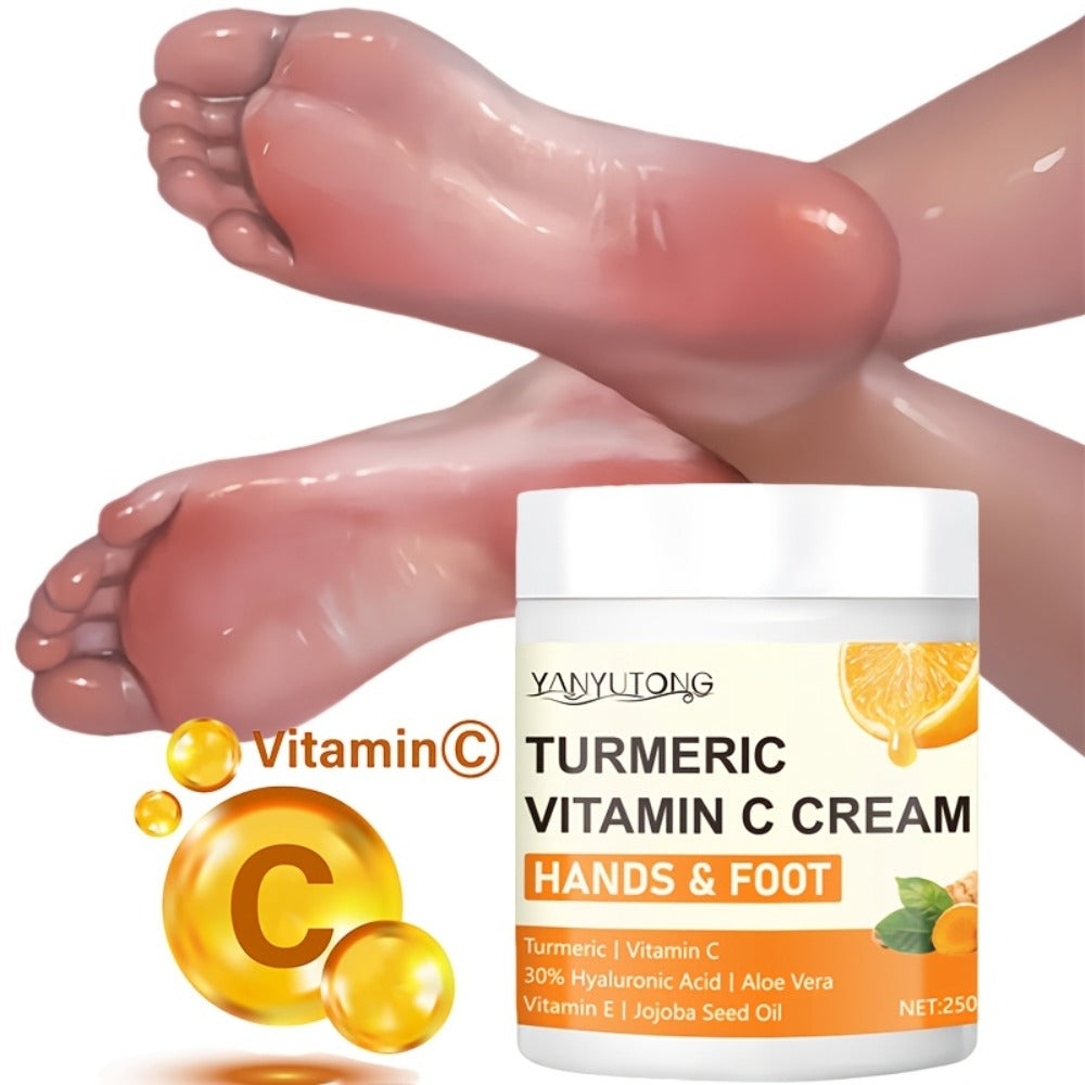 Turmeric Vitamin C Foot Moisturizing Cream, Rich in Vitamin C And Hyaluronic Acid - Hydration And Moisturization, Gentle Exfoliation, Ideal for Dry And Cracked Heels, Feet, And Elbows Care