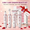 [4-in-1 Painless Razor for Women] 4-in-1 Rechargeable Electric Razor for Women - Face, Nose, Legs, Underarm, Bikini Trimmer - Wet & Dry, Painless Grooming Kit - Portable & Rechargeable