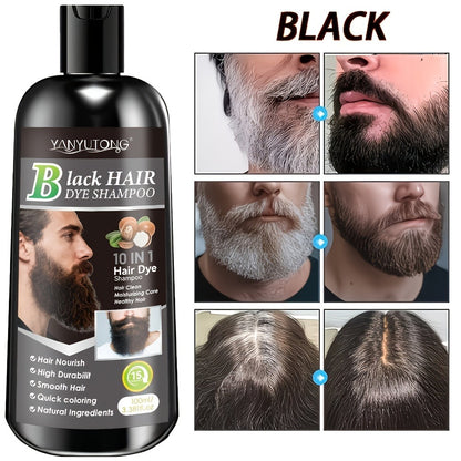Color Shampoo for Beard & Hair — Natural Plant Dye Formula, Quick Gray Coverage, Gentle on Scalp | 3.38oz | Black, Dark Brown & Chestnut Brown