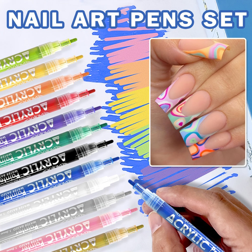 12/24/36 Colors Nail Polish Pen Set, Nail Art Pens For Painting, Black White Liner Gel Polish, Dotting French Tips Drawing Liner Brush Pen, Waterproof Acrylic Marker Pen, Nail Art Decoration Kit