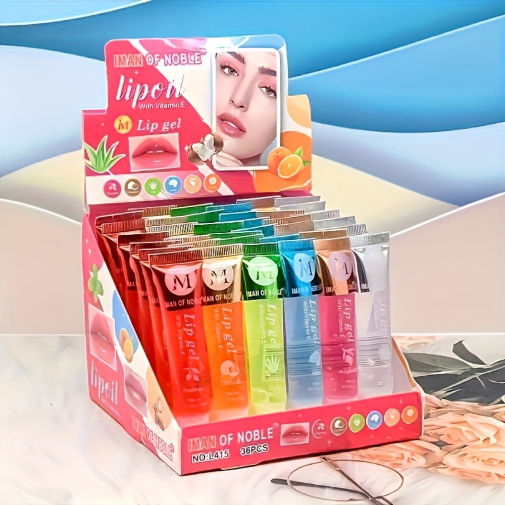 12pcs/24pcs/36pcs, Moisturizing Transparent Lip Gloss, VE, Rosehip, Argan, Mint, Aloe, Coconut Flavors, Transparent Lip Plumping Oil Gift Set, Containing Plant Squalene, The Perfect Valentine'S Day Gift